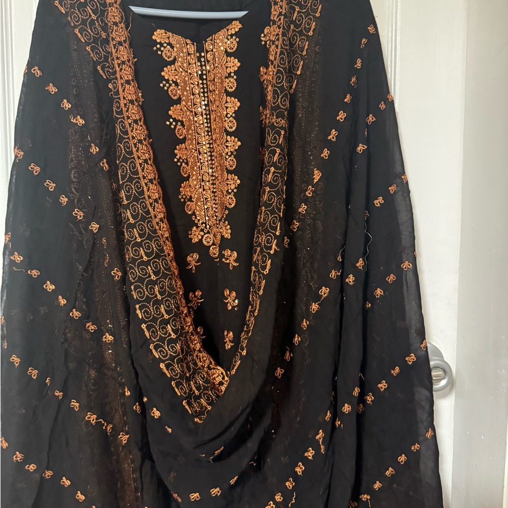 Black and Orange Patterned salwar suit